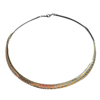 JAJAFOOK 4/6/8 MM Width Snake Bone Chain Stainless Steel Slash Wavy Flat Omega Collar Necklace - color: 8mm Silver Gold
