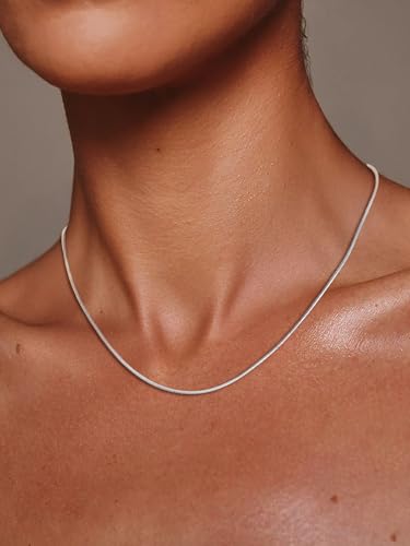 FOCALOOK Snake Chain Necklace, 1/1.2/1.5/2mm 14K Gold Plated Womens Chains | Hypoallergenic Stainless Steel Chain, Non Tarnish Rose Gold/Silver/Black Plated Finish, 14-30" Length for Everyday Layering - color: 1.2mm-Silver, size: 16 Inches