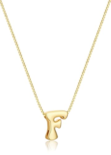 Bubble Gold Initial Necklaces for Women,14K Gold Plated A-Z Initial Necklaces for Women, Chunky balloon letter name Pendant Necklace Fashion Jewelry Gifts - color: F, style: Gold