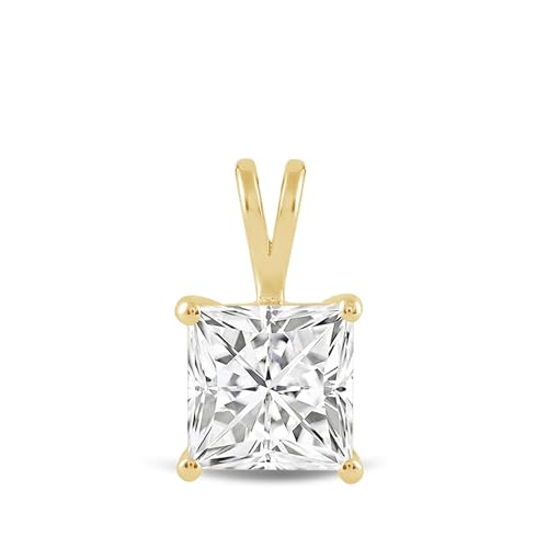 Everyday Elegance Solid 14K Gold Cubic Zirconia Solitaire Pendant Necklace for Women Heart, Princess, Round, Oval, Emerald, Pear & Cushion Cut 1 or 2 CTW | .60mm Thick 16" 18" Length Box Link Chain - color: 14K Yellow Gold, size: Pendant Only - 1.0 CTW, s