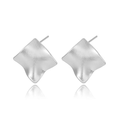 Unique Abstract Earrings For Women,Geometric Statement Stud Earring Large Hypoallergenic Earring for Gift - color: white gold plated Brushed