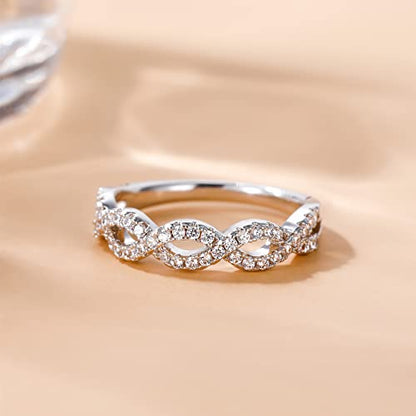 SHINYSO Wedding Bands for Women Infinity Stacking Ring Half Cubic Zirconia Eternity Engagement Ring Size 4-10 - color: Silver