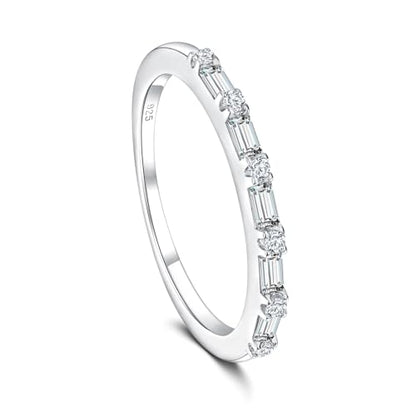 925 Sterling Silver 1.5mm Thin Baguette Stackable Rings for Women | Created Ruby/Sapphire/Emerald/Cubic Zirconia,Dainty Wedding Band Birthday Anniversary Jewelry(with Gift Box) - color: 02-Cubic Zirconia