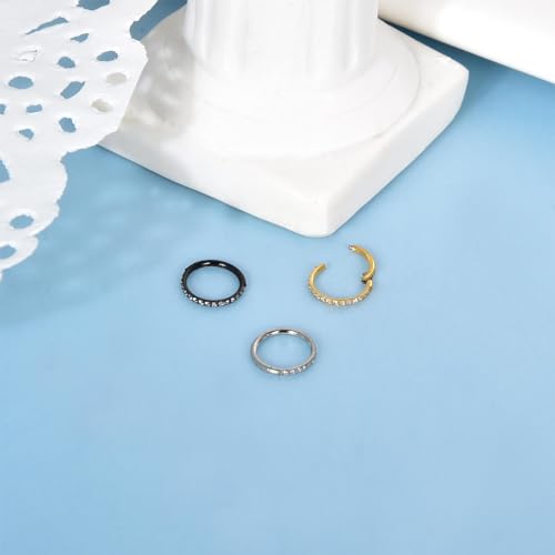 Lantine G23 Titanium Nose Rings Hoops Seamless Clicker Cz Nose Septum Piercings Rings Cute Diamond Hinged 16g 20g Cartilage Conch Daith Helix Tragus Piercing Jewelry - color: Black, size: 16g 6mm