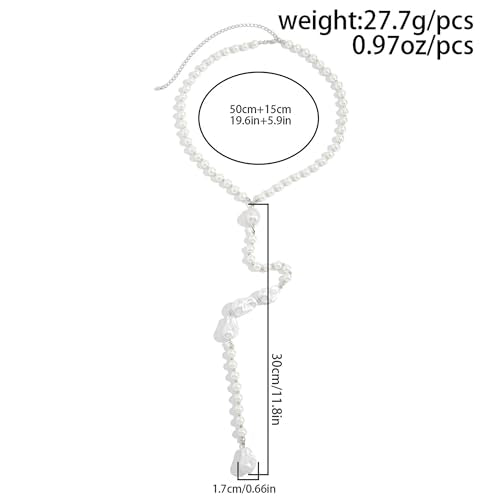 Back Body Chain for Women Boho Pearl Cross Flower Back Drop Necklace Adjustable Y-Shaped Lariat Back Jewelry - color: white