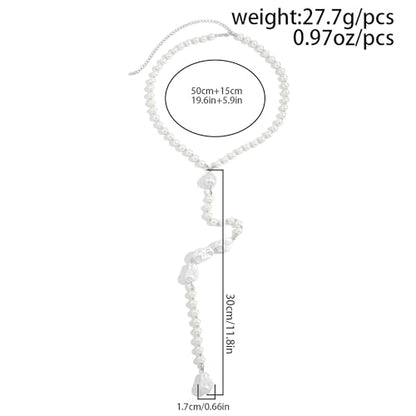 Back Body Chain for Women Boho Pearl Cross Flower Back Drop Necklace Adjustable Y-Shaped Lariat Back Jewelry - color: white