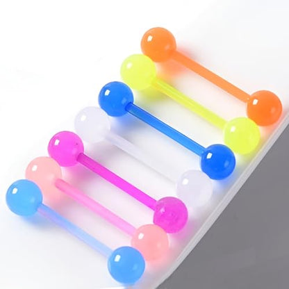 Barbell Piercing Set for Women Men 14 G Hypoallergenic Nipple Piercings Flexible Acrylic Tongue Ring Jewellery Bars Kit Long Stud Cute Body Jewelry 2 pcs Length 16 MM - color: Light Blue