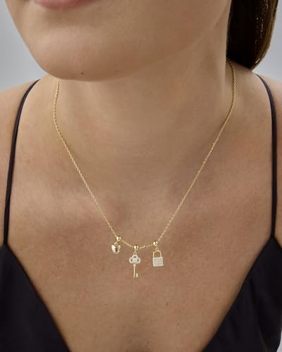 PAVOI 14K Gold Plated Dainty Necklace with Removable Charms Set for Women | 2 and 3-Pack Small Motif & Mantra Pendants, Adjustable Chain Gold Charm Necklace, Cute Jewelry Gifts - style: Key To Your Heart Pack