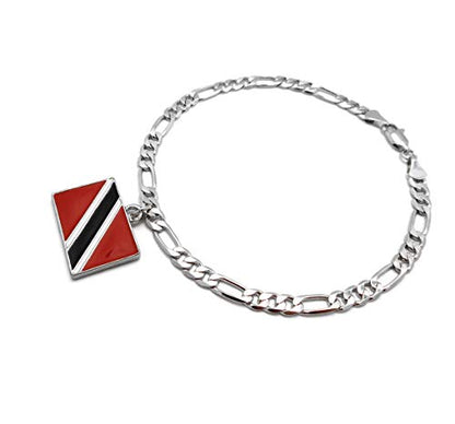 Women's Flag Pendant 5mm 10" Figaro Chain Ankle Bracelet Anklet - style: Trinidad and Tabago/Silver-Tone