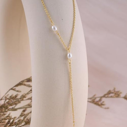 Pearl Necklaces for Women, Dainty Gold Necklace 14K Gold Plated Charm CZ Pearl Pendant Necklace Simple Gold Pearl Choker Necklaces for Women Trendy Wedding Womens Jewelry - color: pearl lariat necklace-gold