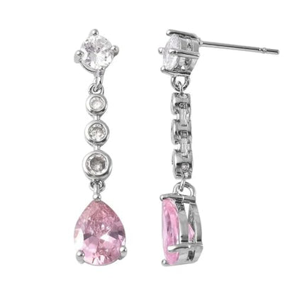 SHOP LC DELIVERING JOY Bridesmaid Pink Jewelry Set for Women Earrings Necklace Cubic Zirconia CZ Platinum Plated Wedding Women 18" Birthday Gifts
