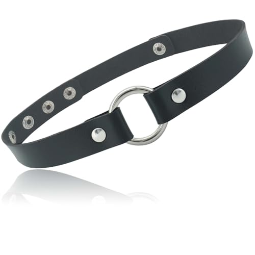ETHOON Adjustable Leather Choker Collar Soft PU Circle Punk Choker Necklace for Women - color: DeepBlack-XL
