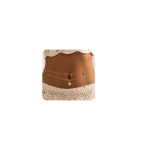 Waist Chain Silver Beads Belly Chain Gold silver Women Dainty Body Jewelry Accessories - color: gold sun - 30 + 8 in