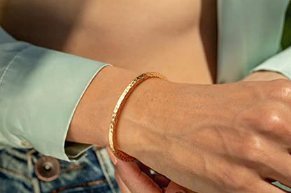 PERNNLA PEARL Dainty Gold Bar Bracelet for Women Simple Delicate Thin Cuff Bangle Hook Bracelet 18K Gold Plated Handmade Minimalist Jewelry - color: 6.Hammered