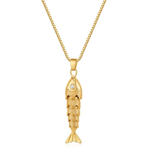 YUJIE Dainty Fish Pendant Necklace for Women 14k Gold Plated Ocean Fish Charm Necklace Summer - color: fish