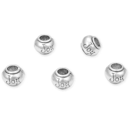 40pcs Joy Beads Large Hole Happiness Round Beads (4.5mm Hole) Antique Silver - size: Joy Round Bead