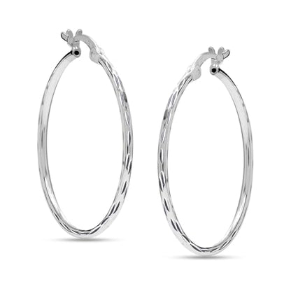 LeCalla 925 Sterling Silver Hoop Earrings for Women | Lightweight Classic Diamond-Cut Textured Hoop Earring | Women's Earring Hoops Size 20/25/30/35/40MM - color: 40MM / Tube-2mm