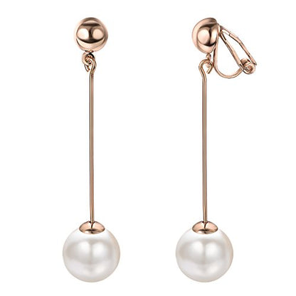 Yoursf Gold Pearl Dangle Clip On Earrings For Women Hypoallergenic White Pearl Drop Earrings 18K Gold Plated Non Pierced Ears Pearl Drop Earrings Fashion Jewelry - style: Simple pearl drop earrings