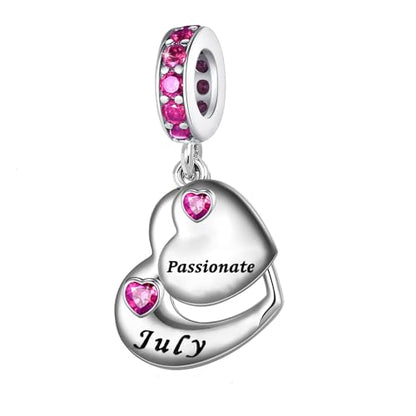 Double Heart Dangle Charm 12 Birthstone Bead for European Bracelet - style: July