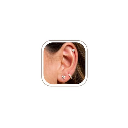 Freekiss 3 Pairs Hoop Earrings Set - Dainty Stud Dangle Cartilage for Women | Hypoallergenic Earrings, Cubic Zirconia Stackable Trendy Small Set Jewelry Gifts for Women - style: Butterfly Set-gd