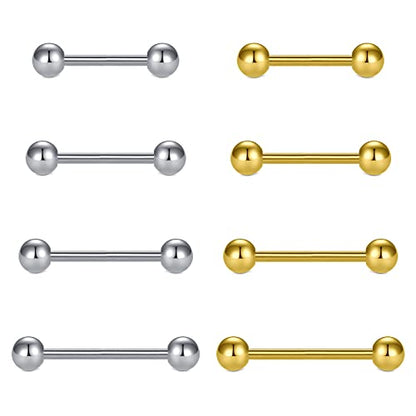 VCMART Nipple Rings Tongue Rings Stainless Steel 14G Straight Barbells Piercing Jewelry 12mm,14mm,16mm,18mm - color: 7 -silver & gold