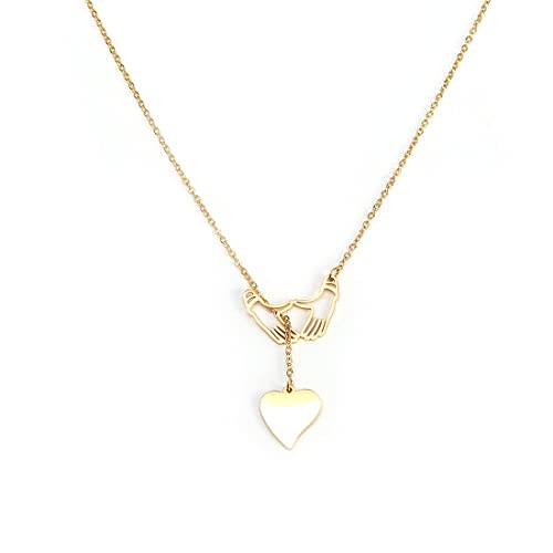 18K Gold Plated Stainless Steel Bee Honeycomb Pendant Necklace, Adjustable Y Lariat Conch/Guitar/Horseshoe Necklace for Women - color: Gold, style: Hand in Hand Heart