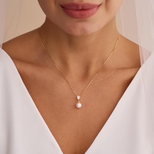 Pearl Necklaces for Women,Dainty Gold Pendant Necklaces Waterproof Jewelry | 14K Gold Plated Pearl Necklaces,Dainty Elegant Wedding Necklace,Small Cute Adjustable Minimalist Necklace,Non Tarnish Jewelry - color: GOLD-17