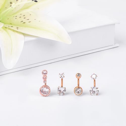 LEE&RO Belly Button Ring Dangle Stainless Steel Belly Rings 14G Belly Button Piercing Cute Navel Ring Belly Piercing Jewelry - style: Elegant-Rose Gold