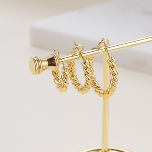 NEARLAND Gold Hoop Earrings for Women 14K Gold Earrings for Women | Twisted Small Gold Hoop Earrings Hypoallergenic 14K Gold Hoop Earrings Lightweight Gold Hoop Earrings for Women 15/19/23mm - size: 15mm