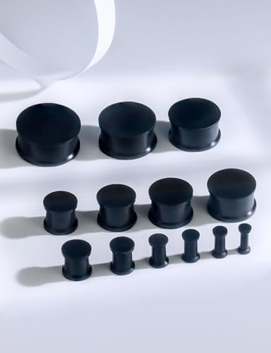 Ears Gauges Tunnels Plugs for Women Solid Silicone Ear Gauge Stretching Kit 8G to 1" (3MM- 25MM) Expander Stretcher Plug Earrings for Piercing Jewelry for Women (Black White Flesh) - color: 8g to 1", Black