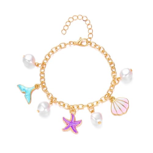 Shell Starfish Bracelet Seahorse Conch Starfish Sea Shell Pearls Charm Stone Bracelet Statement Bohemian Sea Themed Beach Jewelry for Women - color: Colorful A