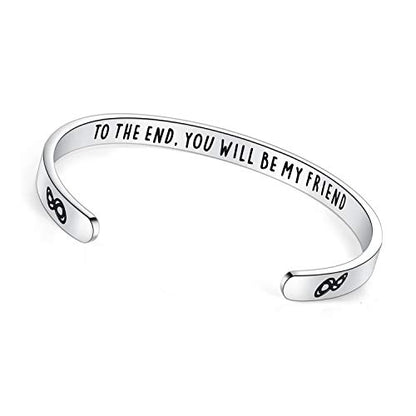 TONY & SANDY Inspirational Bracelets for Women Teen Girls Personalized Gifts for Daughter Granddaughter Mom Sister Friends Stainless Steel Engraved Cuff Birthday Easter Christmas - style: A - Friends Gifts- To the end you will be my friend
