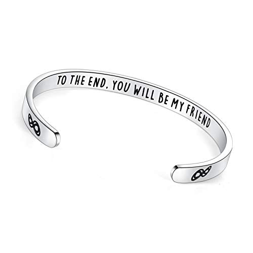 TONY & SANDY Inspirational Bracelets for Women Teen Girls Personalized Gifts for Daughter Granddaughter Mom Sister Friends Stainless Steel Engraved Cuff Birthday Easter Christmas - style: A - Friends Gifts- To the end you will be my friend