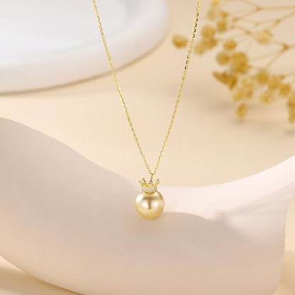 S925 Sterling Silver Dainty Peral Necklaces for Women 18K Gold Plated Pearl Bar Drop Pendant Choker Necklace Y-Shaped Adjustable Chain Hypoallergenic Womens Jewelry Gifts Fashion Accessories - color: Gold-CZ Crown