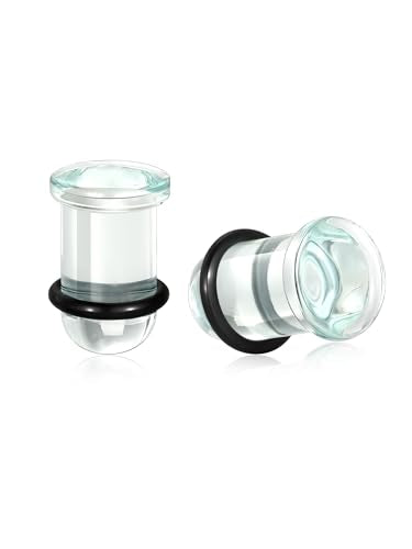 Aumeo One Pair Glass Gauges for Ears Single Flare Glass Plugs for Women and Men - color: Clear-Flat, size: 9mm