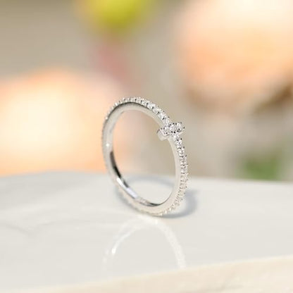 EAMTI 2mm Wedding Band Cubic Zirconia Half/Full Eternity Stackable Brass Engagement Ring Size 3-13 - color: Silver-cross