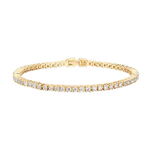PAVOI 14K Gold Plated Cubic Zirconia Classic Tennis Bracelet | Gold Bracelets for Women | 2mm CZ, Size 6.5-7.5 Inch - color: Yellow Gold, size: 7 Inches