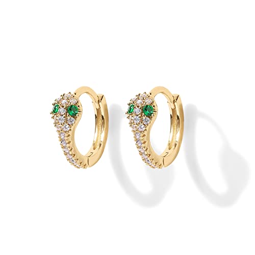 PAVOI 14K Gold Plated 925 Sterling Silver Cubic Zirconia Huggie Earrings | U-Shaped Snake Solitaire Small Round Huggie Stud Fashion Hoop Earrings for Women - style: Snake