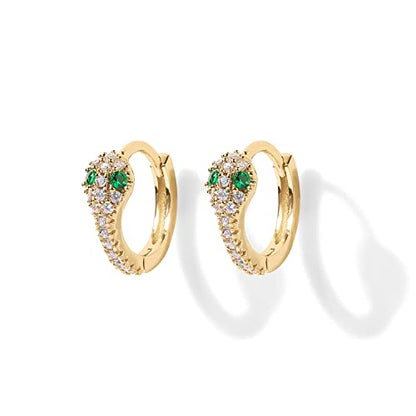 PAVOI 14K Gold Plated 925 Sterling Silver Cubic Zirconia Huggie Earrings | U-Shaped Snake Solitaire Small Round Huggie Stud Fashion Hoop Earrings for Women - style: Snake