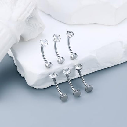 Vsnnsns 14G Floating Belly Button Ring Piercing Jewelry 316L Stainless Surgical Steel Round Heart Cubic Zirconia Navel Rings Belly Button Ring Piercing Jewelry for Women 14 Gauge Hypoallergenic - color: Silver-14MM Bar-Clear CZ