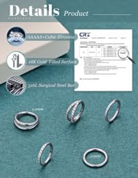 CASSIECA 5Pcs 18G 16G Surgical Steel Nose Rings Hoop for Women CZ Clicker Hinged Septum Ring Lip Helix Cartilage Double Hoop Earring Daith Rook Conch Body Piercing Jewelry for Women 8mm 10mm - style: Silver: 16G-10mm