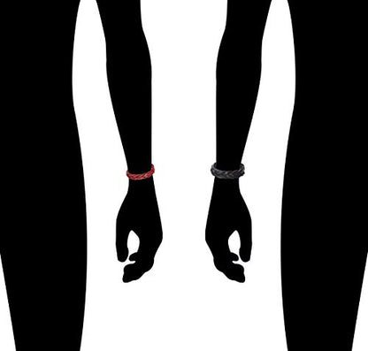 CCBFY Genuine Leather Bracelet Braided Sporty Wide Wristband Punk Jewelry for Men Women - color: Set of 2 - Black + Wine Red