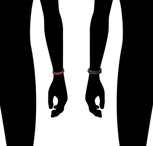 CCBFY Genuine Leather Bracelet Braided Sporty Wide Wristband Punk Jewelry for Men Women - color: Set of 2 - Black + Wine Red