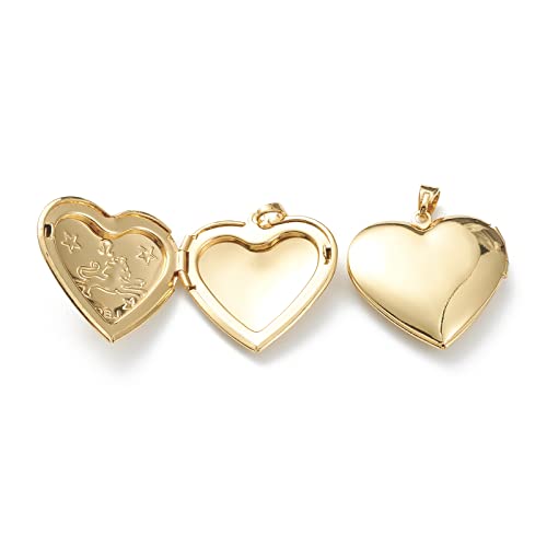 Craftdady 18K Gold Plated Brass Photo Locket Frame Pendants Charms for Necklaces Personalized Jewelry Crafts Making - size: 29x28.5mm Heart with Lion