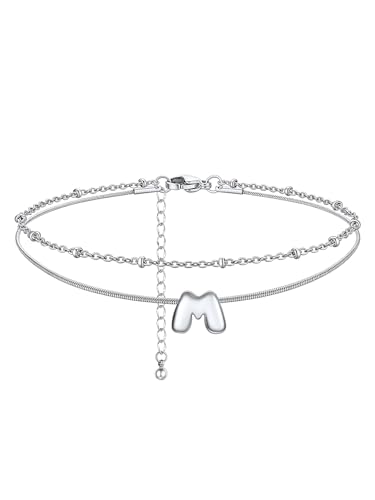 ChainsHouse Initial Ankle Bracelets for Women Waterproof, 14K Gold Plated Layered Initial Anklets Non Tarnish, Adjustable Stainless Steel Women's Ankle Summer Beach Foot Jewelry - color: Stainless Steel, size: Initial M
