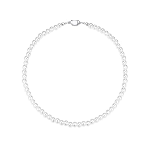 Zeffy Pearl Necklace 4MM/6MM/8MM Dainty Round Imitation Pearl Choker Necklace Wedding Pearl Necklace Delicate Jewelry for Women Simple Bridesmaid Jewelry Gifts - style: 6mm Silver Pearl Necklace(18"+2")