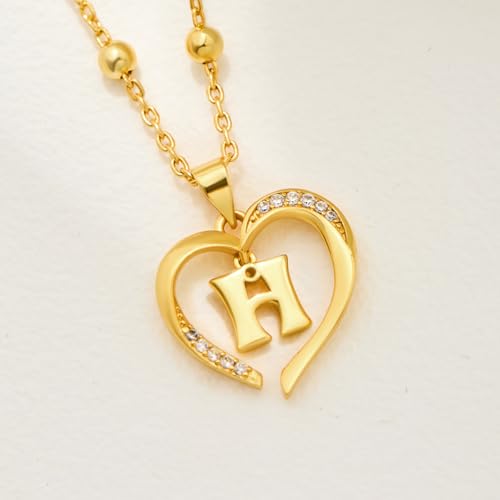 Cicy Bell Womens Heart Initial Necklace 18k Gold Plated | Personalized Letter Pendant, 17.7'' with 2'' Extender - color: Style 2-H-Gold