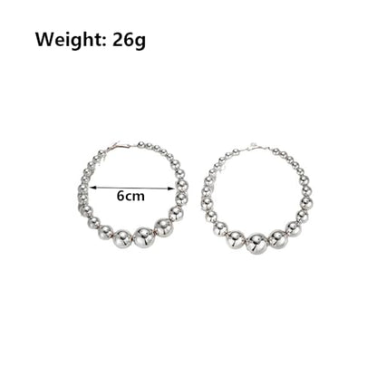 Gold Extra Large Hoop Earrings for Women,Round Metal Ball Beaded Dangle Earrings,Geometric Big Hoops Hanging Earrings Boho Vocation Everyday Jewelry - color: Silver