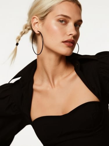 FOCALOOK 14K Gold Plated Lightweight Large Hoops| 2mm Thin Hoop Earrings for Women 30/40/50/70/100mm - color: 01.Black, size: 70mm
