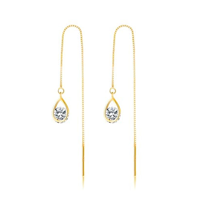 Reffeer Solid 925 Sterling Silver CZ Droplet Chain Dangle Earrings for Women Teen Girls Tassel Dangle Earrings Threader - color: B-Yellow